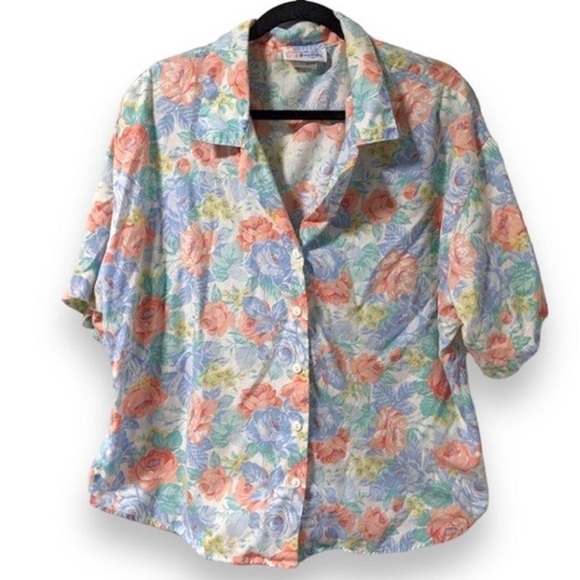 Vintage Pastel Floral Button Down Short Sleeve Shirt Women’s Plus Size 20W - Picture 1 of 13